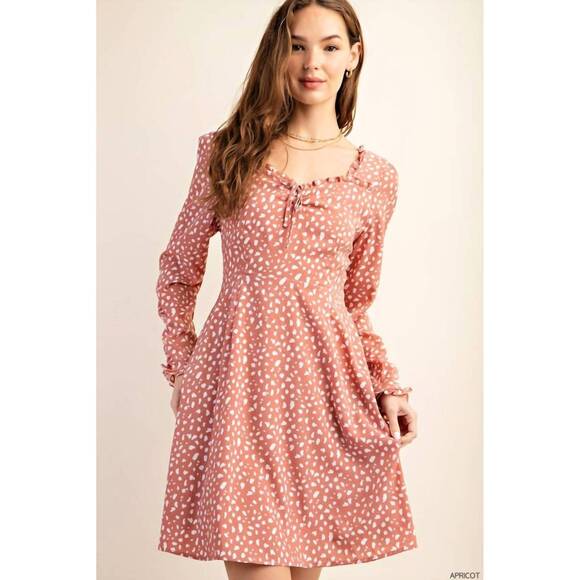 KORI Dresses & Skirts - NEW KORI sweetest back smocked long sleeves back tied dress in apricot